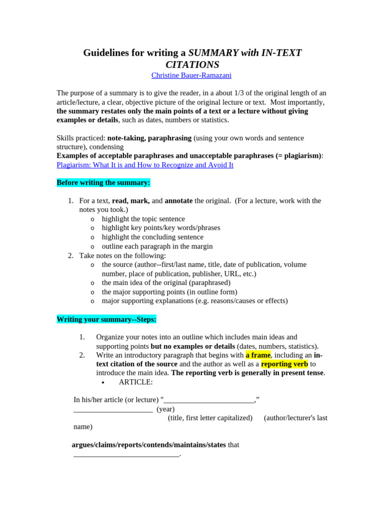Guidelines For Writing A SUMMARY | PDF | Citation | Argument