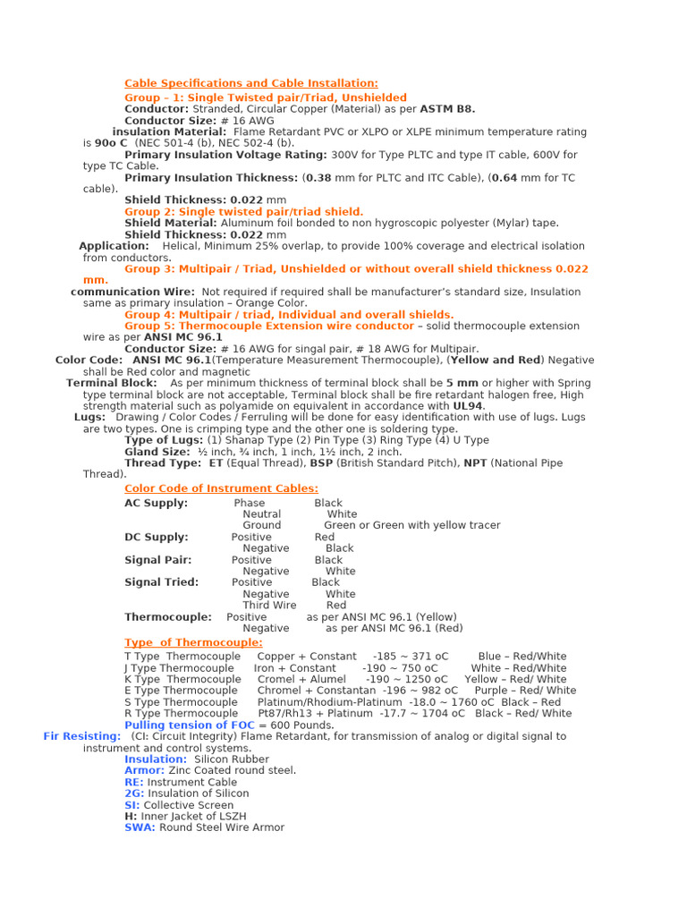 Cable Specifications and Installation Guide | PDF | Electrical Wiring ...