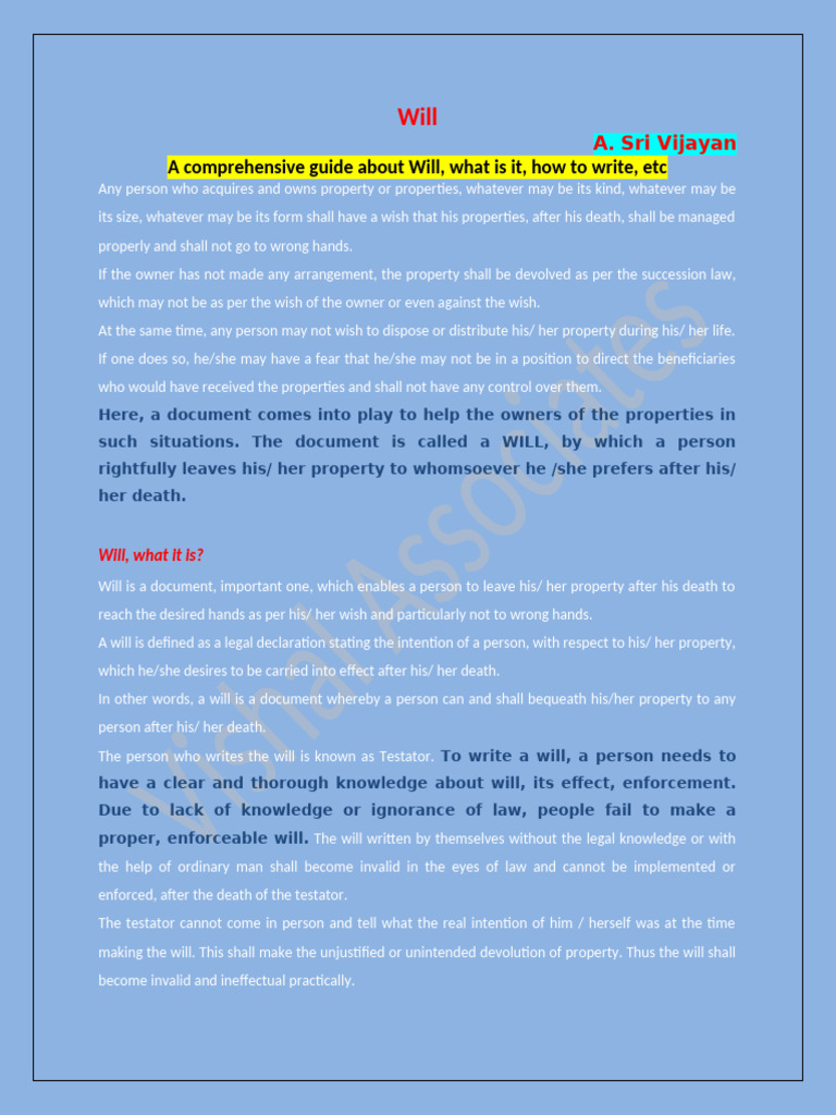 Will, a detailed guide | PDF | Will And Testament | Property Law