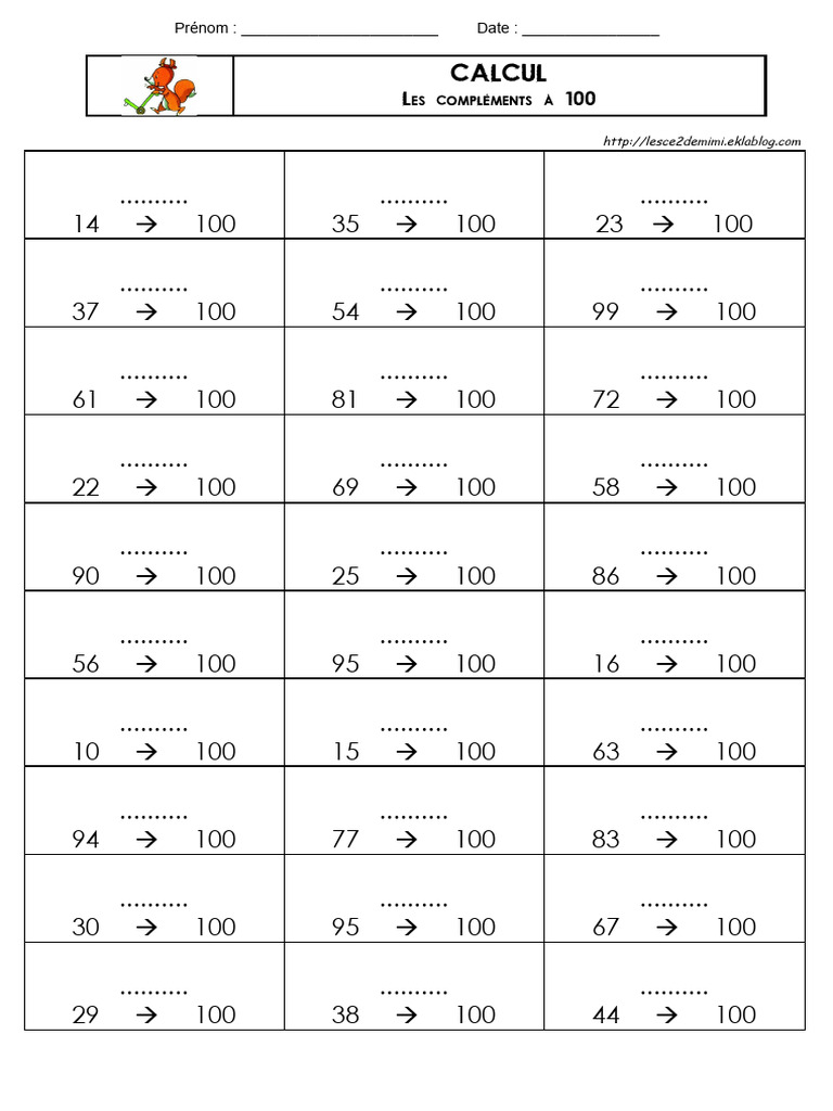 Compléments à 100 : Exercices de calcul | PDF | Méthodes et références ...