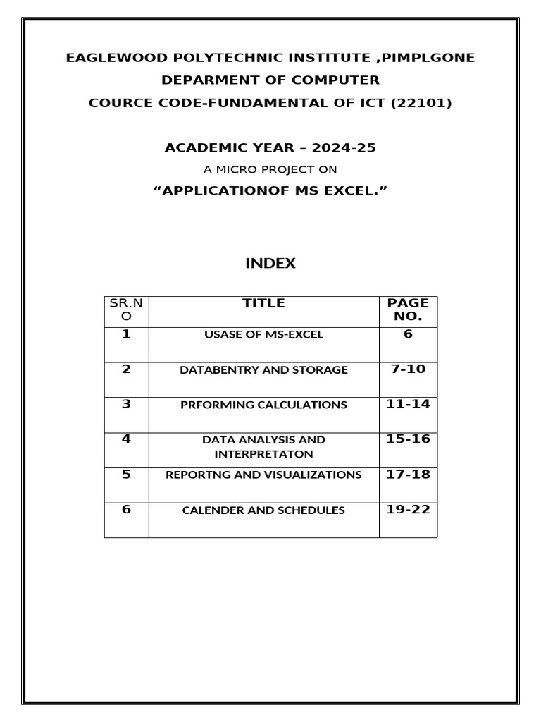 Index: Eaglewood Polytechnic Institute, Pimplgone Deparment of Computer ...