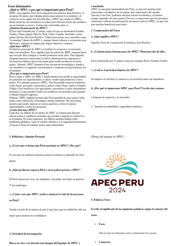 Ficha Com. Leemos Sobre APEC | PDF | Cooperacion economica Asia ...