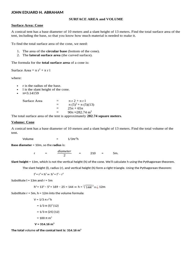 Surface Area and Volume Calculations | PDF | Area | Sphere