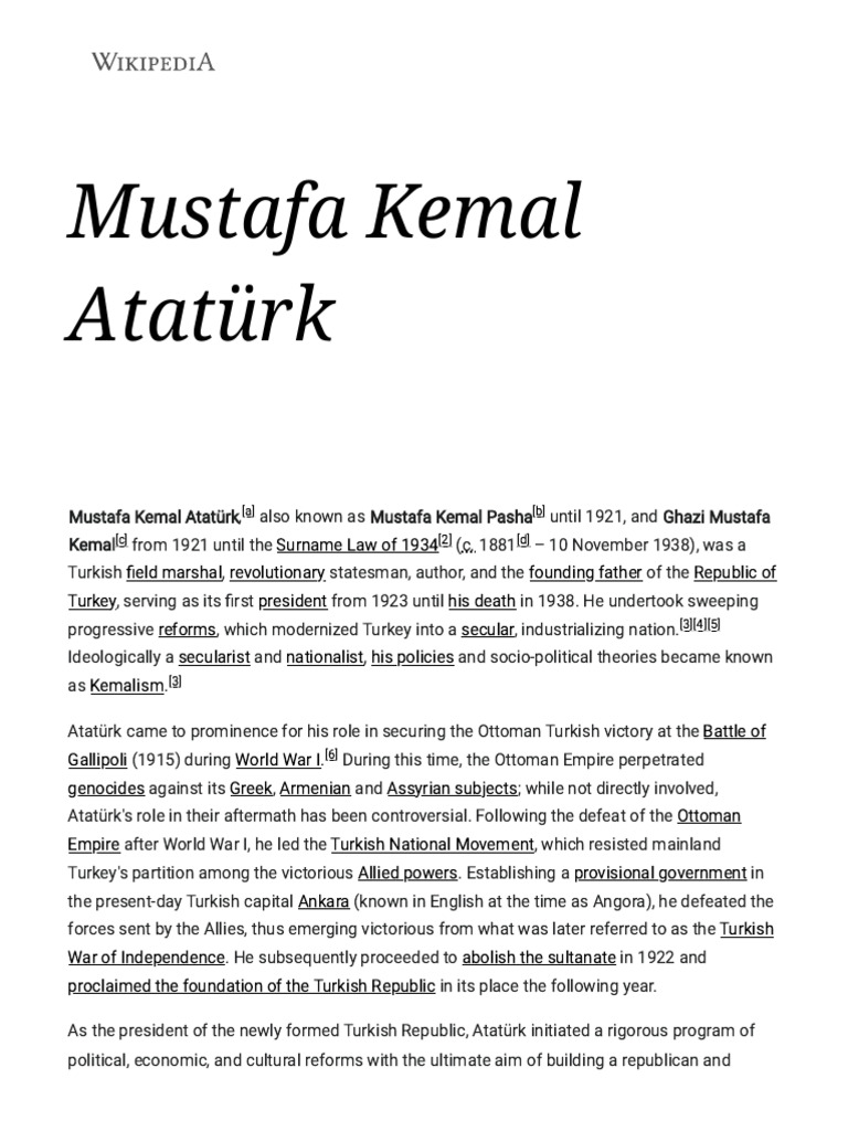 Mustafa Kemal Atatürk: Founder of Turkey | PDF | Mustafa Kemal Atatürk ...