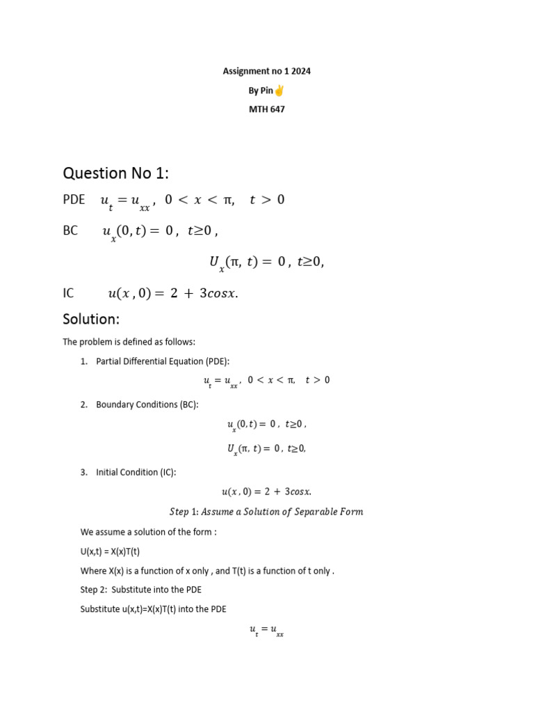 PDE and Fourier Series Assignment 2024 | PDF | Ordinary Differential ...