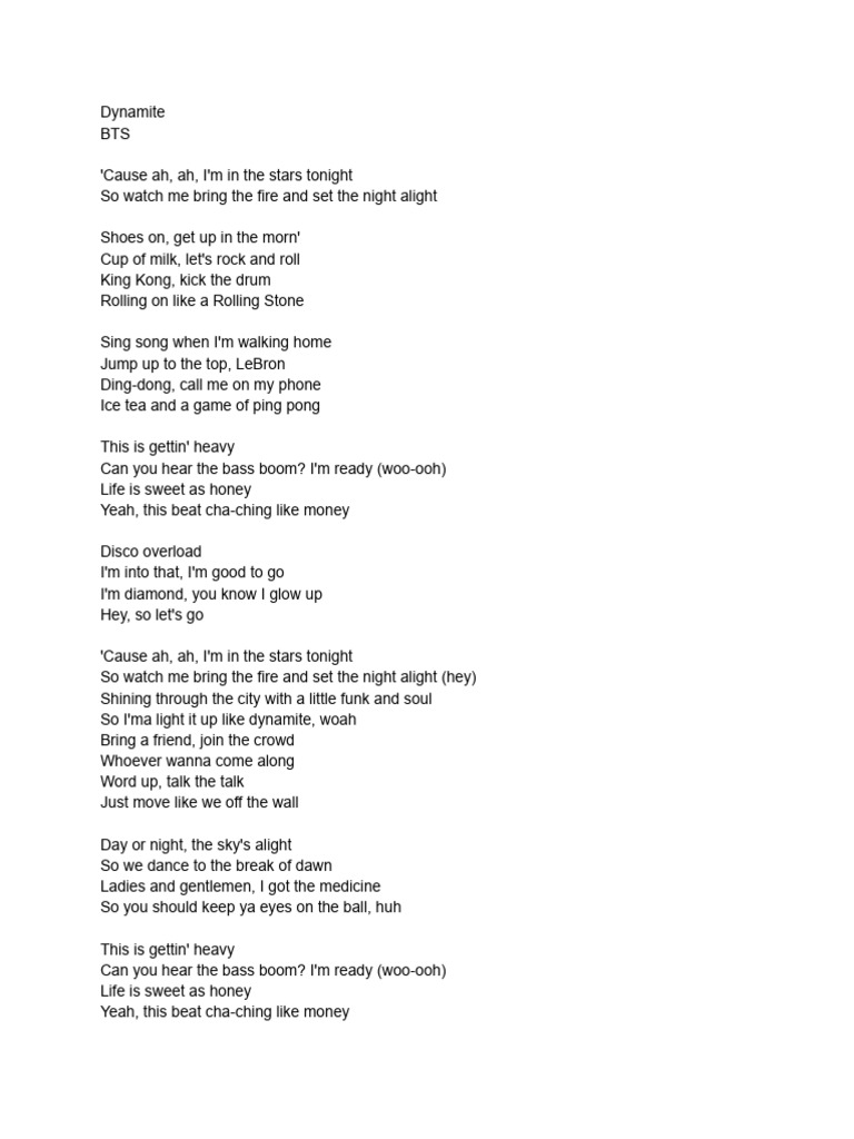 BTS "Dynamite" Lyrics Analysis PDF(02)