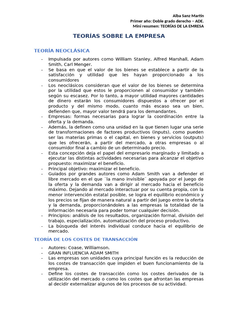 Teorías Clave sobre la Empresa | PDF | Business | Oferta (economía)