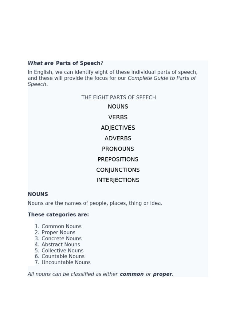 Complete Guide to Parts of Speech | PDF | Verb | Pronoun