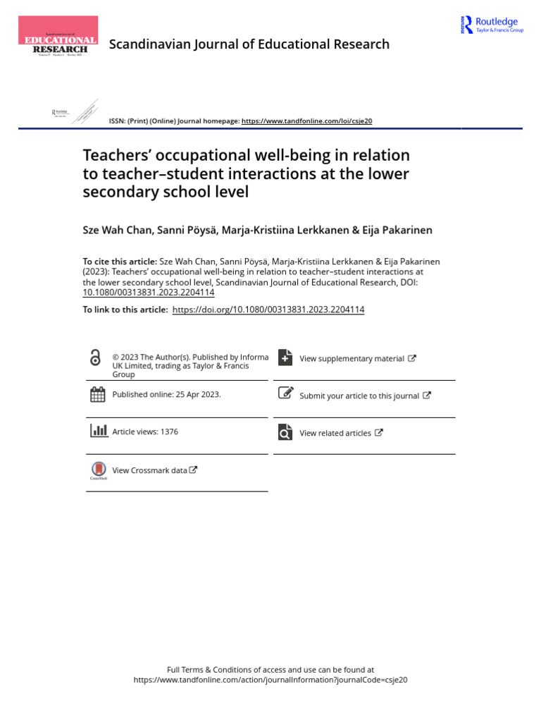 Teacher Well-Being and Student Interactions | PDF | Teachers ...