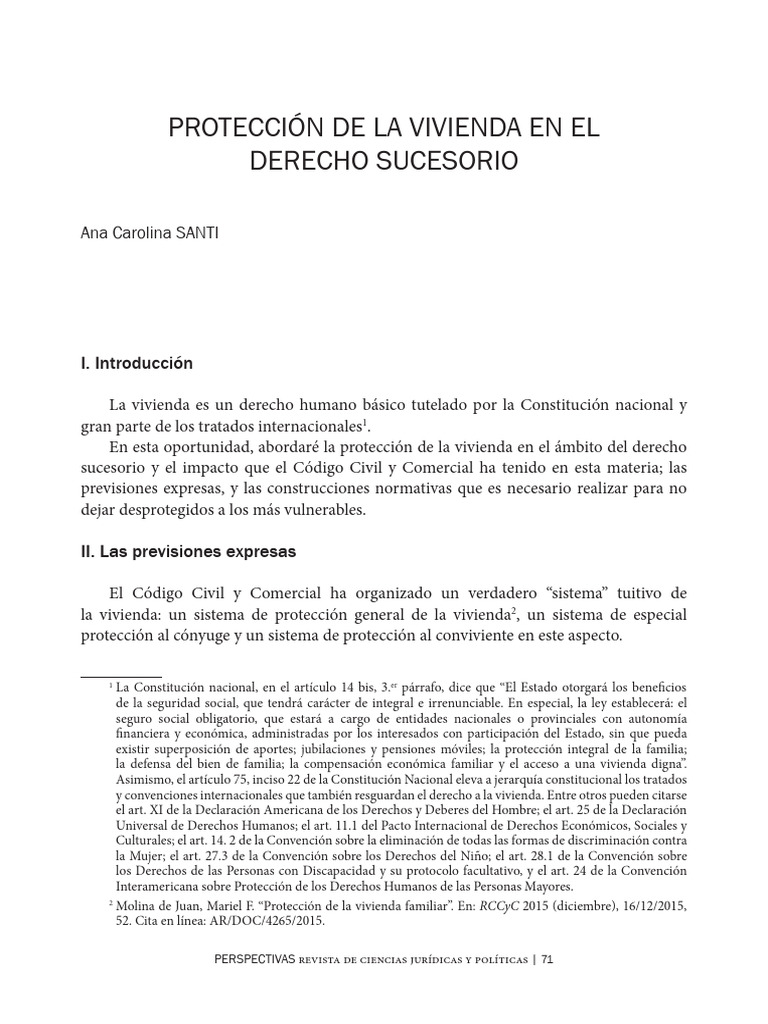 Perspectivas - PROTECCIÓN DE LA VIVIENDA EN EL DERECHO SUCESORIO | PDF ...