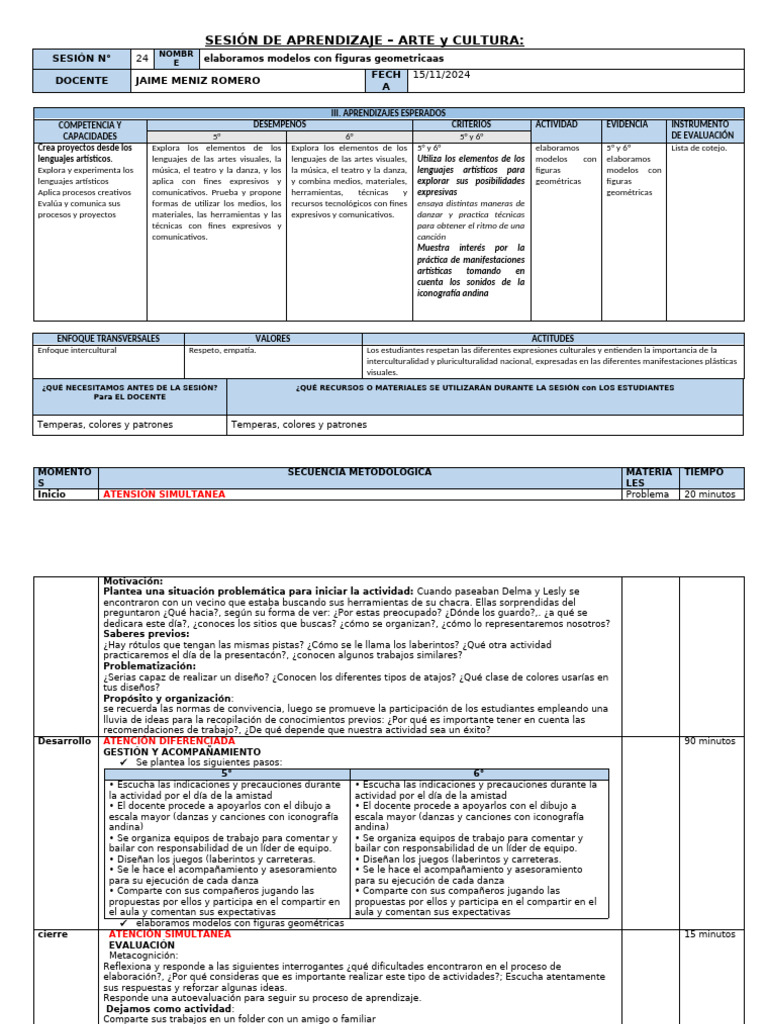 SESIÓN DE APRENDIZAJE 24 - Arte | PDF | Evaluación | Bailes