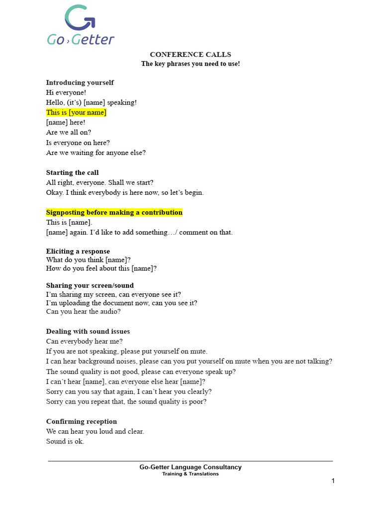 CONFERENCE CALLS | PDF