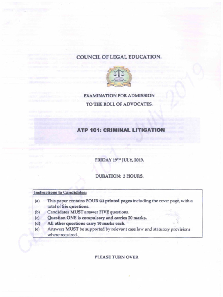 ATP 101 Criminal Litigation (2019 - July) | PDF
