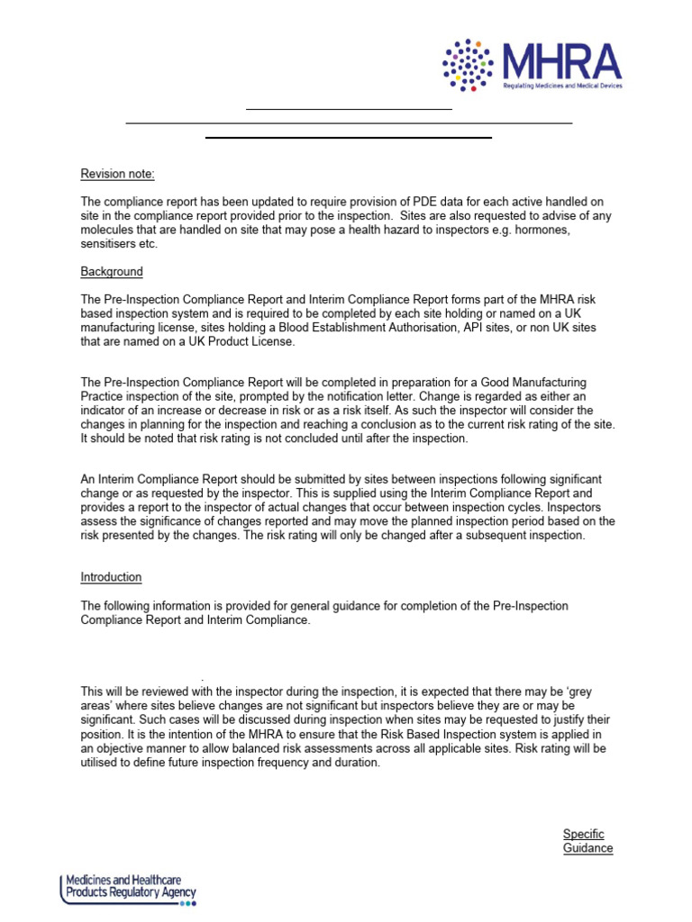 MHRA Pre-Inspection Compliance Guide | PDF