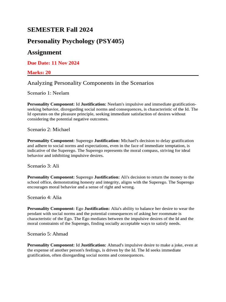 PSY405 Personality Analysis Assignment | PDF