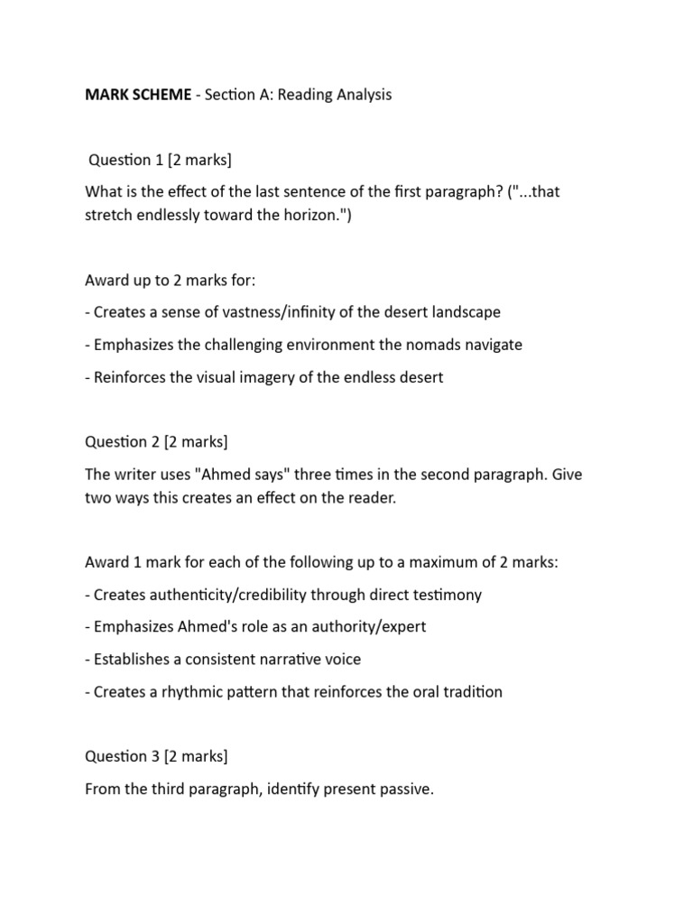 Mark Scheme - Analysing Structures | PDF | Sentence (Linguistics)