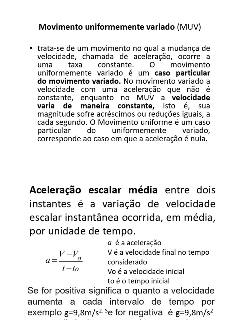 Slides de Movimento Uniformemente Variado | PDF | Velocidade | Aceleração, image size:768x1024