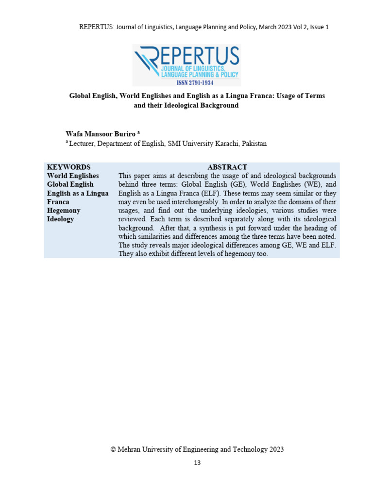 Global Englishes, World Englishes & ELF | PDF | English Language ...