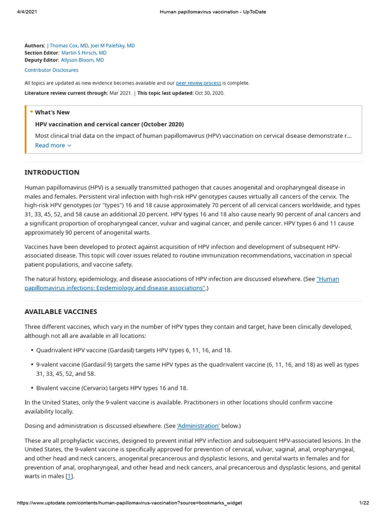 Human Papillomavirus Vaccination - UpToDate | PDF | Cervical Cancer ...
