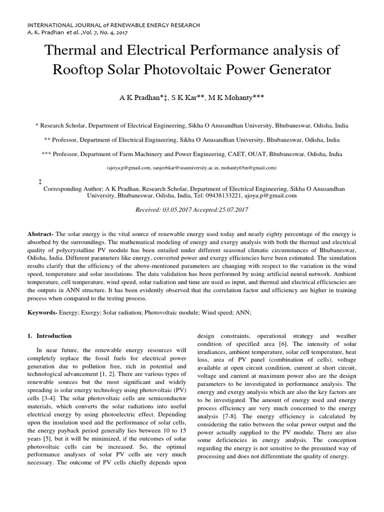 Thermal and Electrical Performance Analy | PDF | Photovoltaics | Exergy