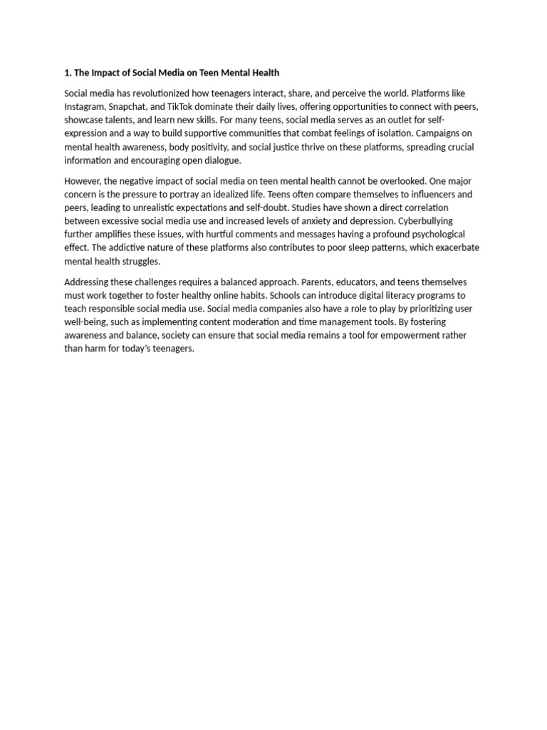 Social Media's Effects on Teen Mental Health | PDF