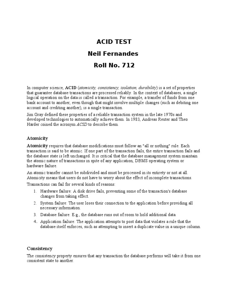 Acid Test PDF Database Transaction Acid