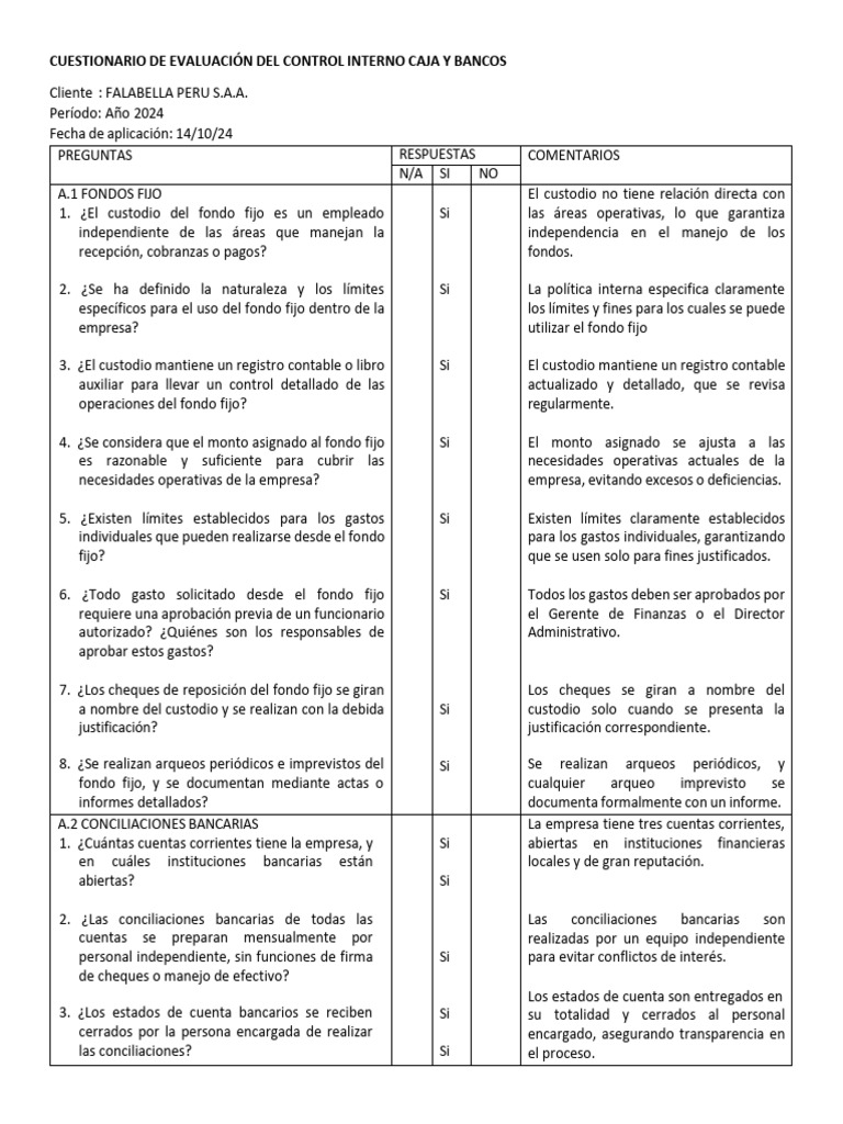 Cuestionario de Evaluación Del Control Interno Caja y Bancos - Removed ...