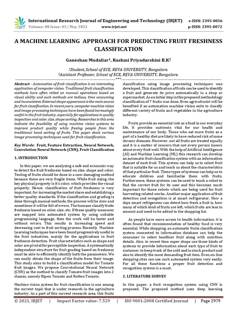 Machine Learning for Fruit Freshness Detection | PDF | Artificial ...