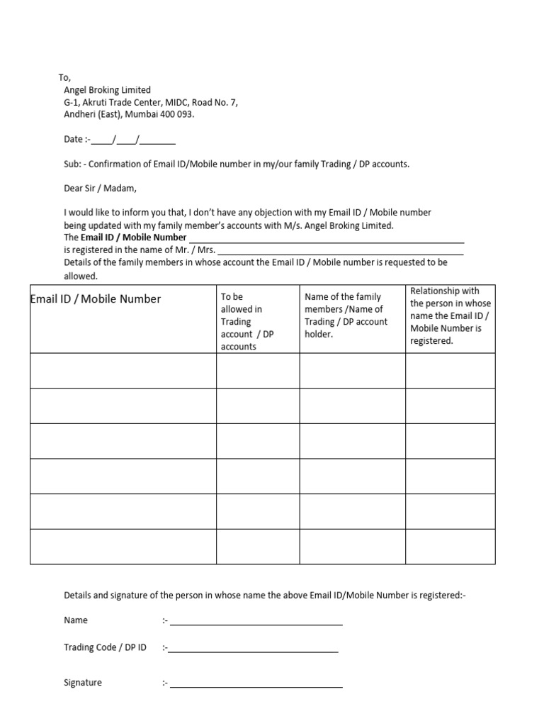 Common email and phone number declaration form pdf