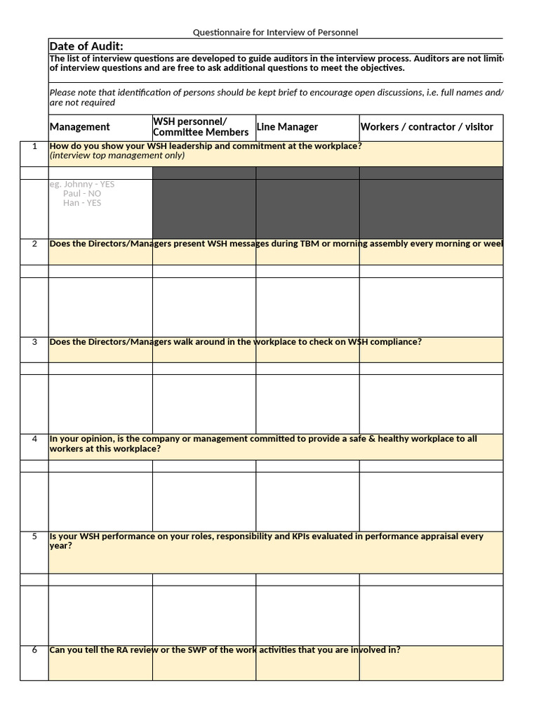 WSHMS 2020 Interview Sheet | PDF | Audit | Internal Audit
