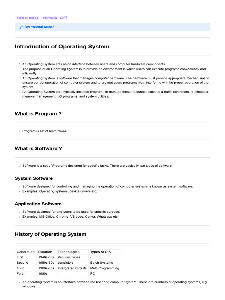 Introduction of Operating System: What Is Program ? | PDF | Process ...