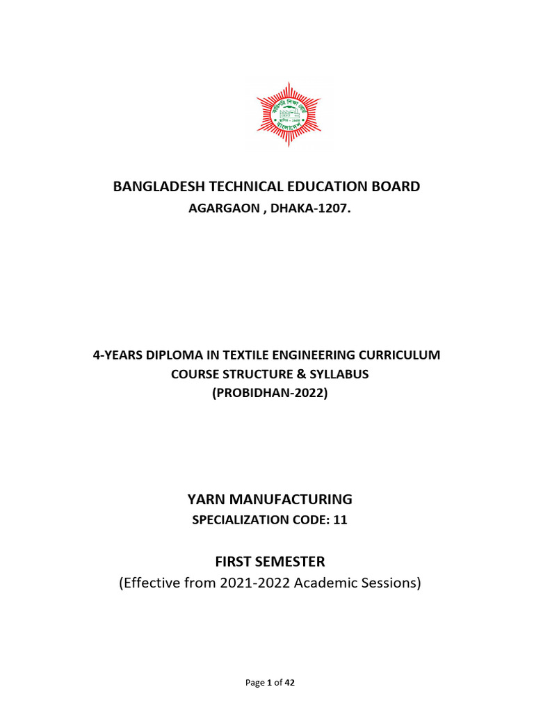 Diploma in Textile Engineering Syllabus | PDF | Verb | Spinning (Textiles)