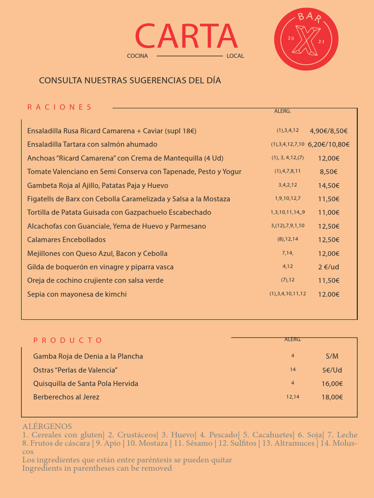 Carta del Bar-X: Menú y Raciones | PDF | Alimentos | Cocina