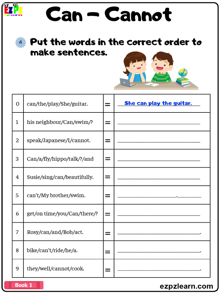 Can Cant Put The Words in The Correct Order To Make Sentences Worksheet ...