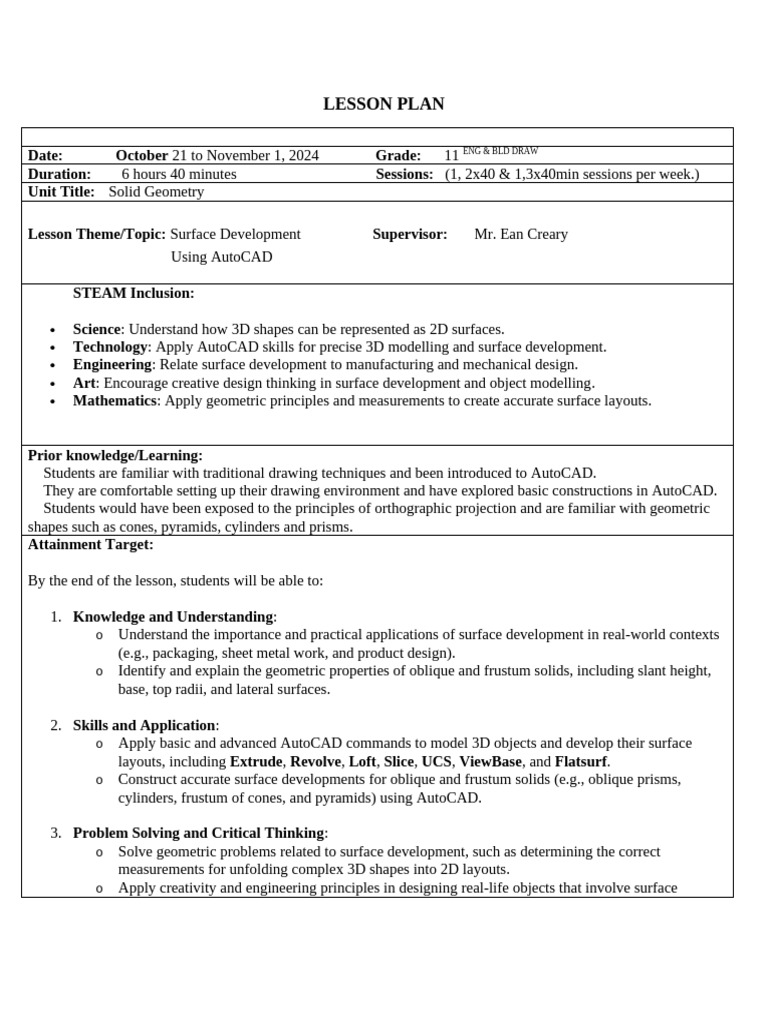 Surface Development In Solid Geometry Pdf Geometry Shape