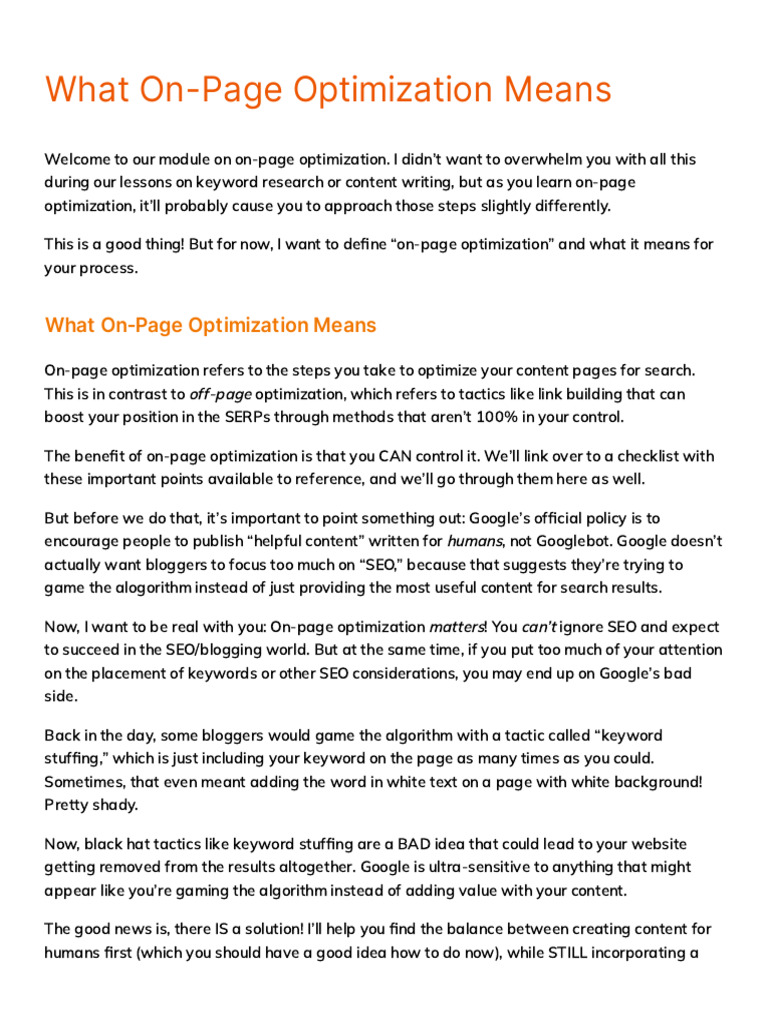 On-Page Optimization Essentials Guide | PDF | Search Engine ...