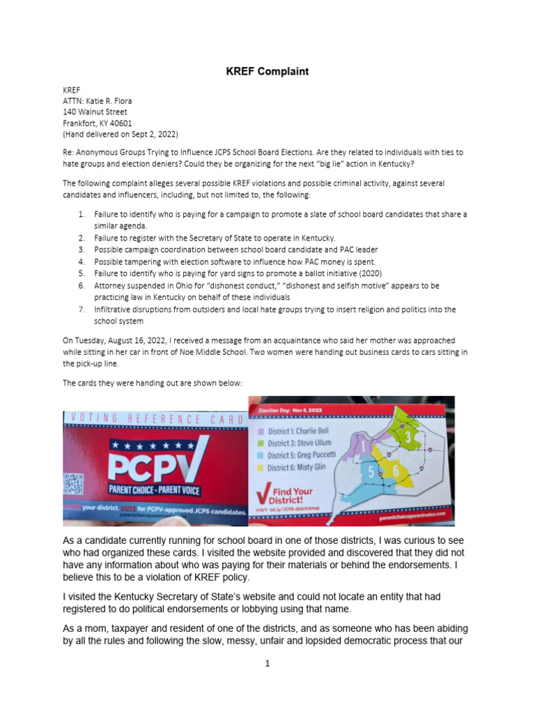 KREF Complaint on JCPS Election Influence | PDF | Dark Money