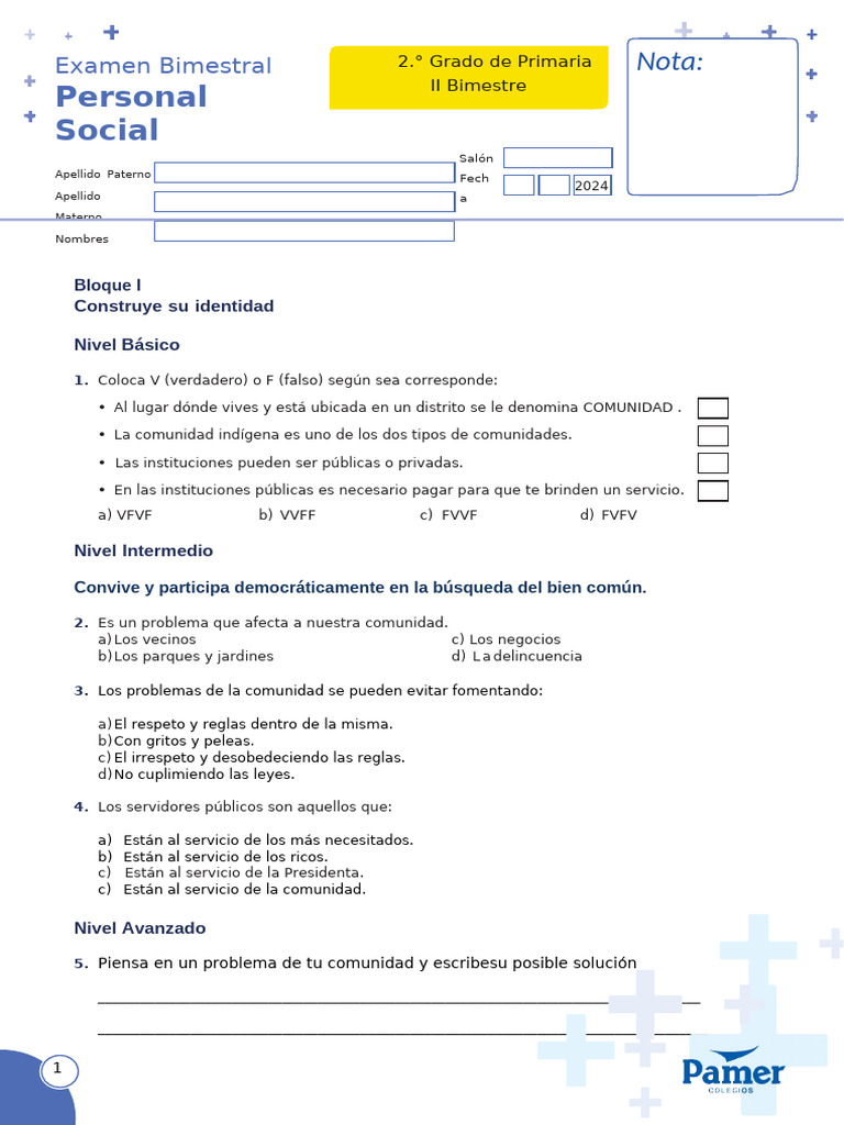 Examen de Personal Social 2° Grado | PDF | Océanos | Perú