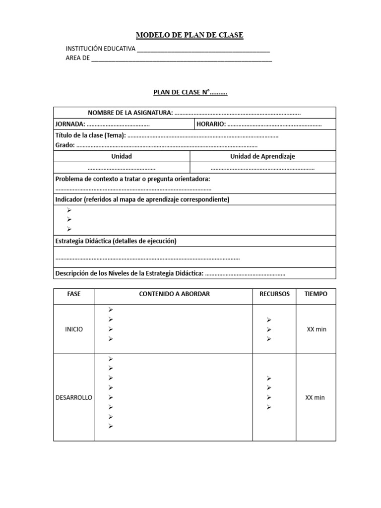 Modelo y Ejemplo de Plan de Clase | PDF | Estadísticas | Modificación ...