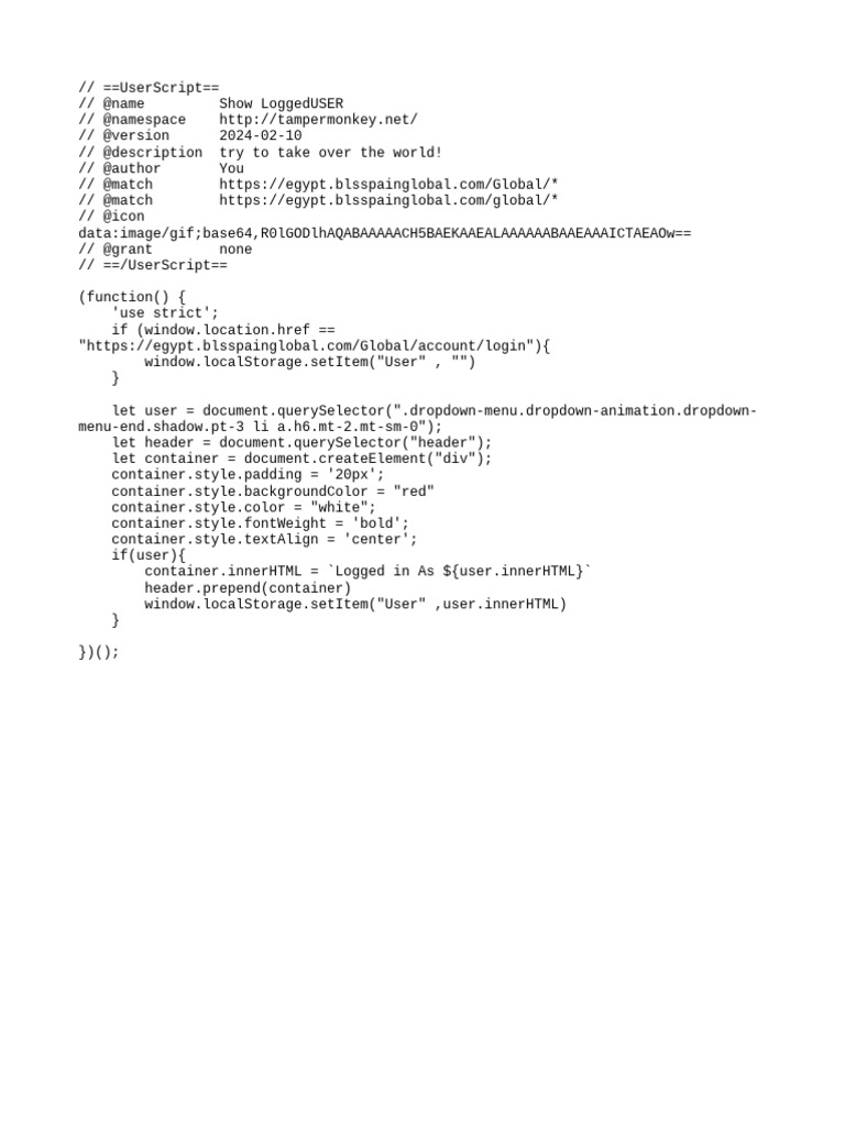 UserScript to Display Logged User | PDF