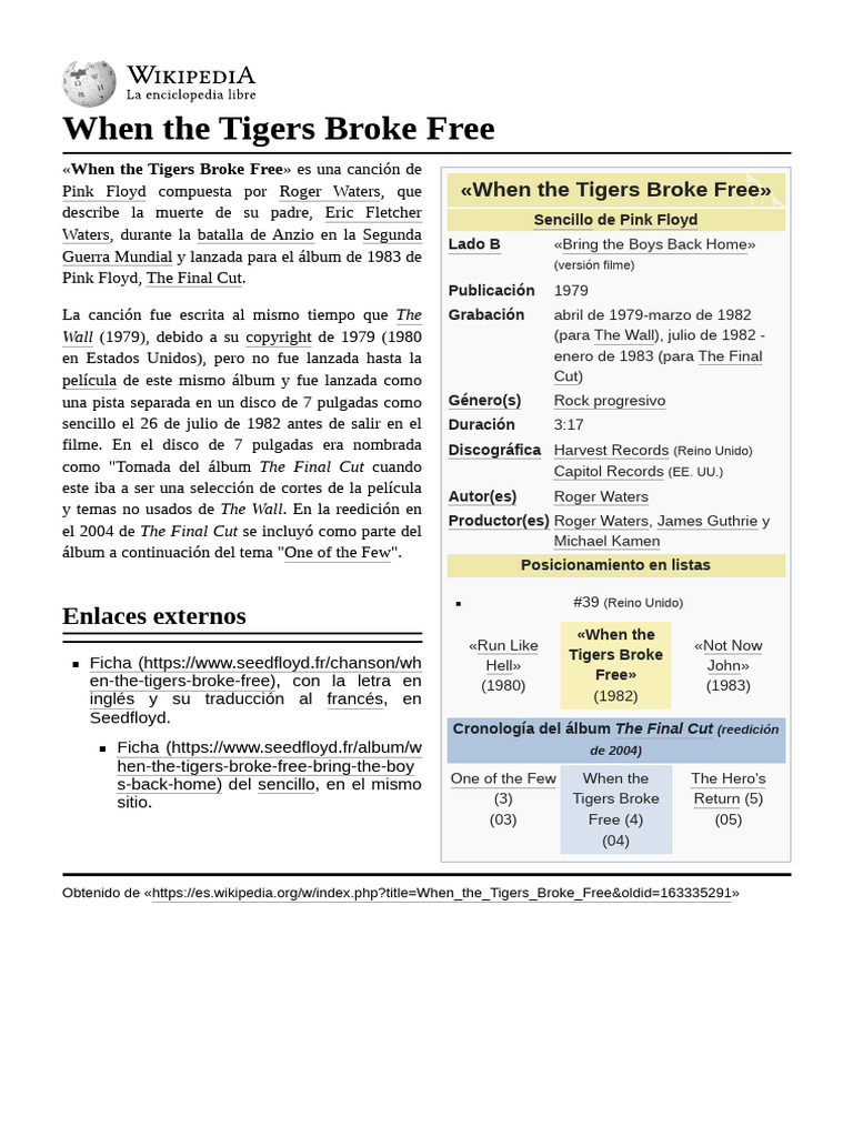 When the Tigers Broke Free PDF Musica Popular Álbumes de rock
