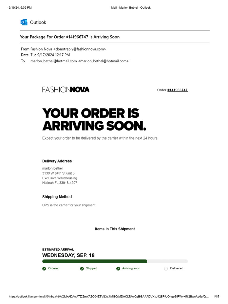 Fashion Nova Order #141966747 Update | PDF | Fashion | Clothing