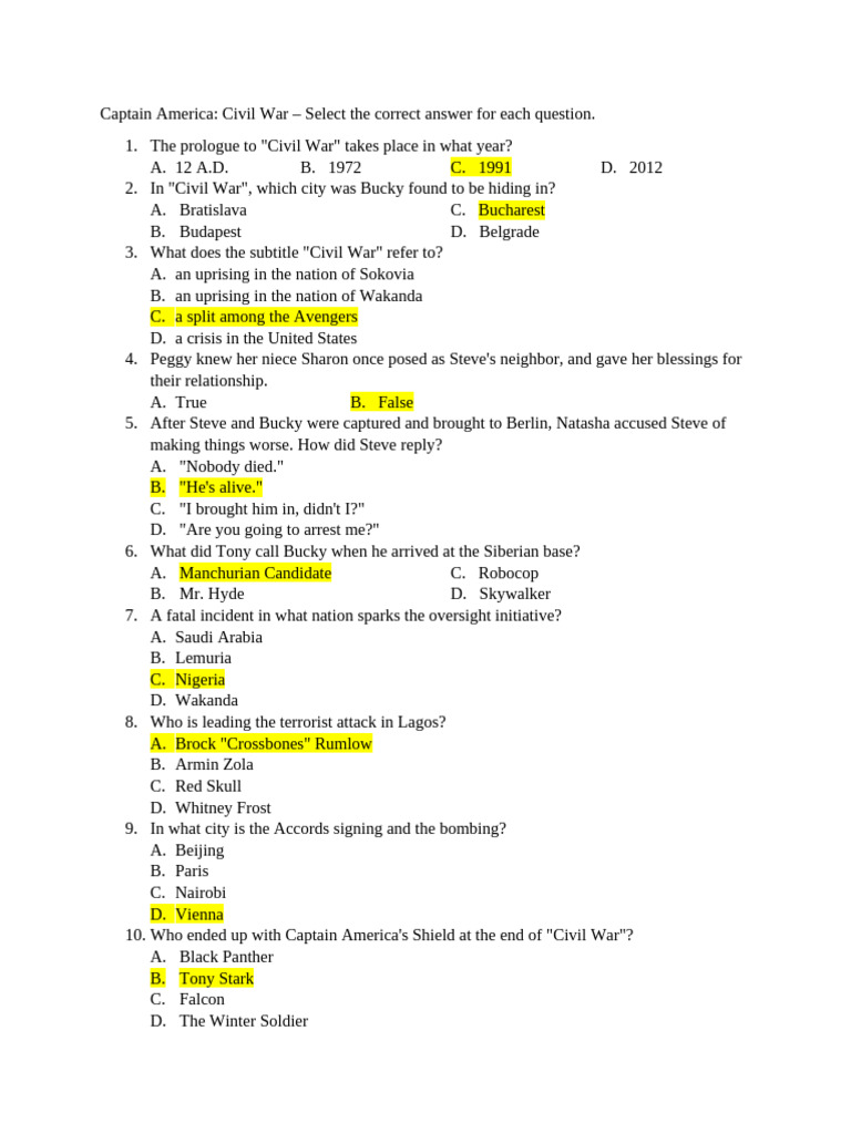 Captain America: Civil War Quiz | PDF | Marvel Comics | Marvel Comics ...