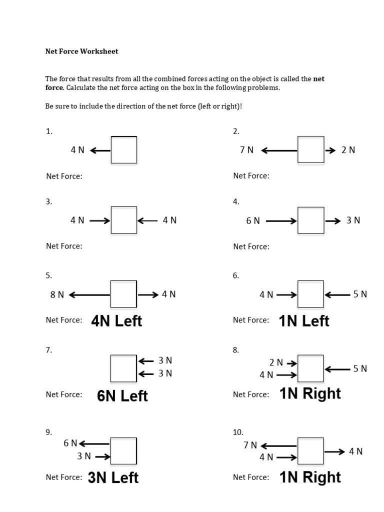 Net Force Practice Answer - Key | PDF | Force | Theory Of Relativity