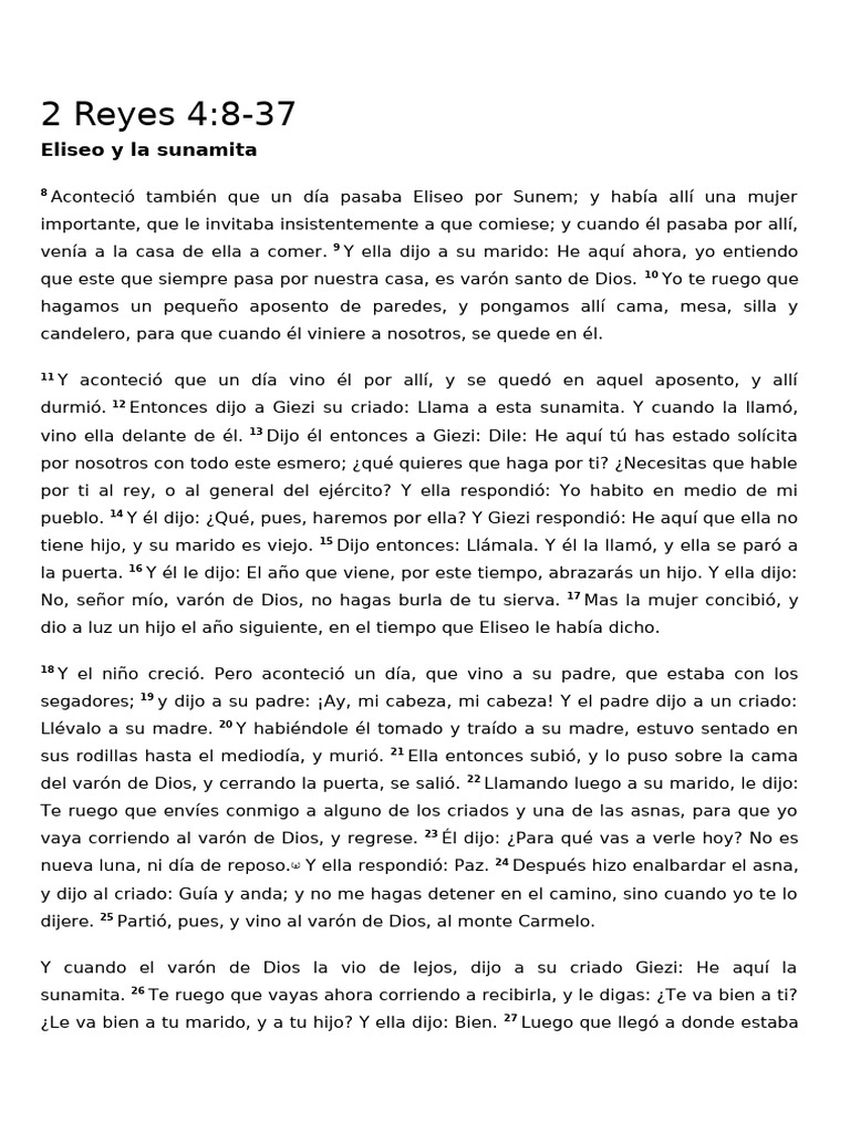 2 Reyes 4 LA SUNAMITA | PDF