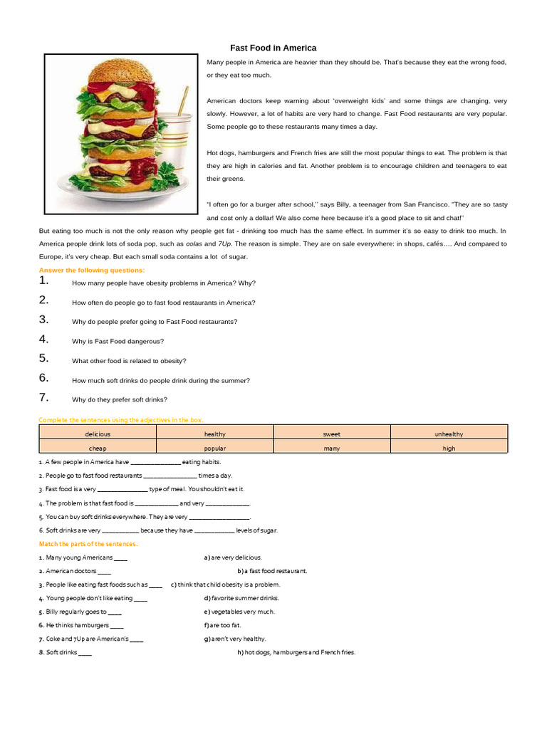 Fast Food A1 Quantifiers and Adjectives | PDF | Fast Food | Hamburgers
