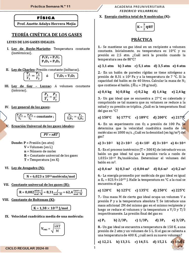Semana 11 - Teoría Cinética de Los Gases | PDF | Gases | Mole (Unidad)