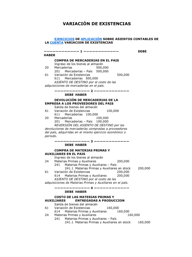 VARIACIÓN de Existencias PDF Contabilidad Contabilidad