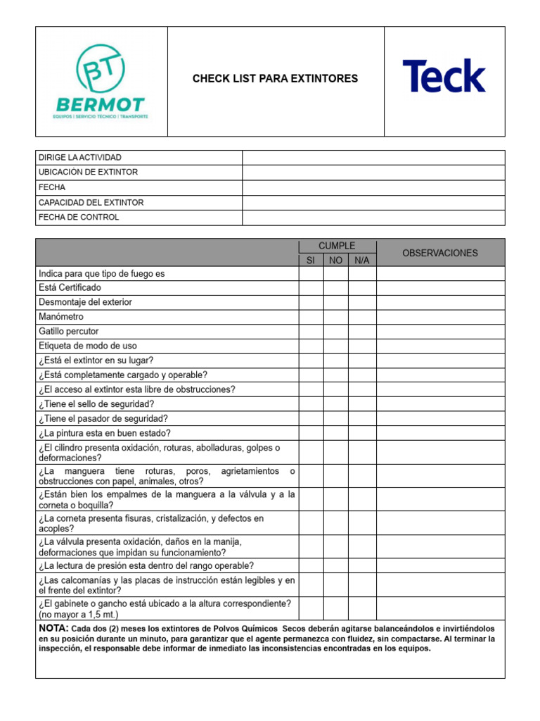Checklist de Inspección de Extintores | PDF