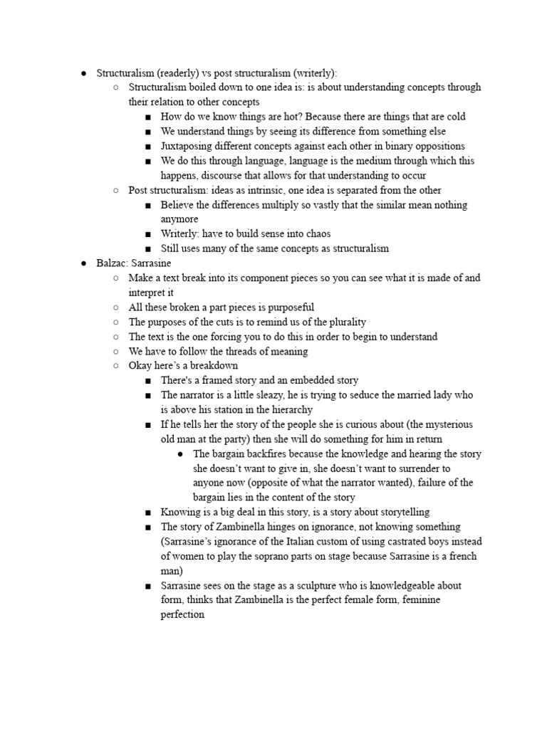 Structuralism Narrative Theory Class Notes | PDF | General Fiction